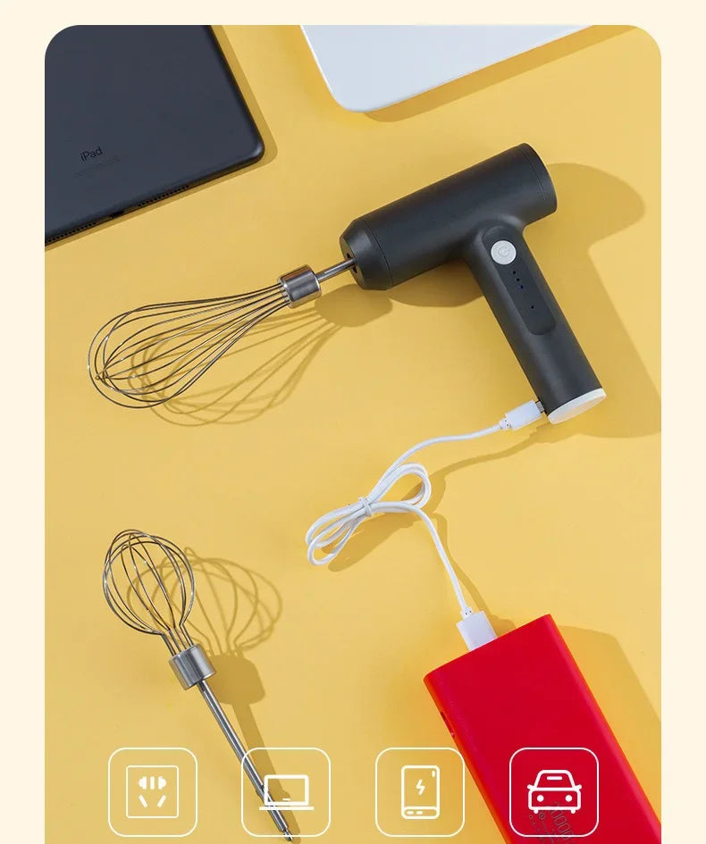 Electric Egg Beater Food Whisk Handheld Rechargeable Speeds