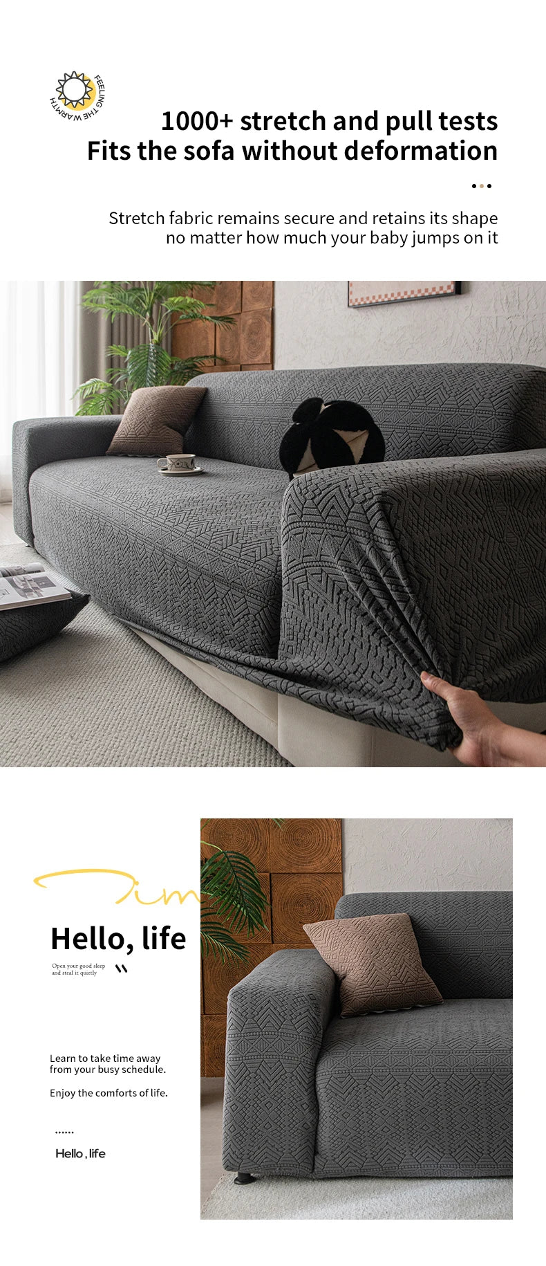 Polar Fleece Jacquard Sofa Cover Geometric Pattern High
