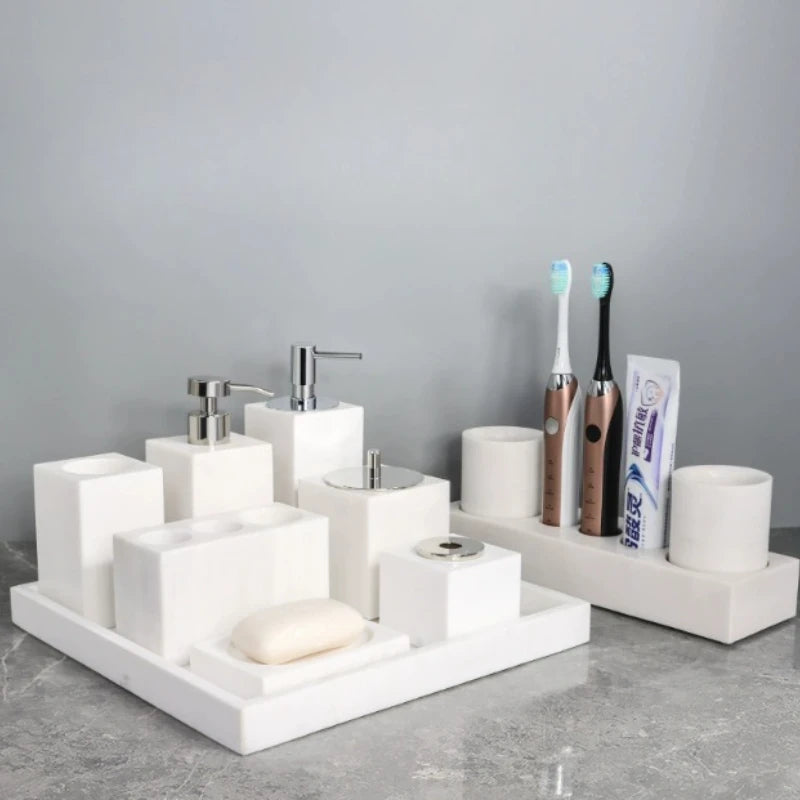 1pc White Natural Marble Bathroom Luxury Soap Dispenser