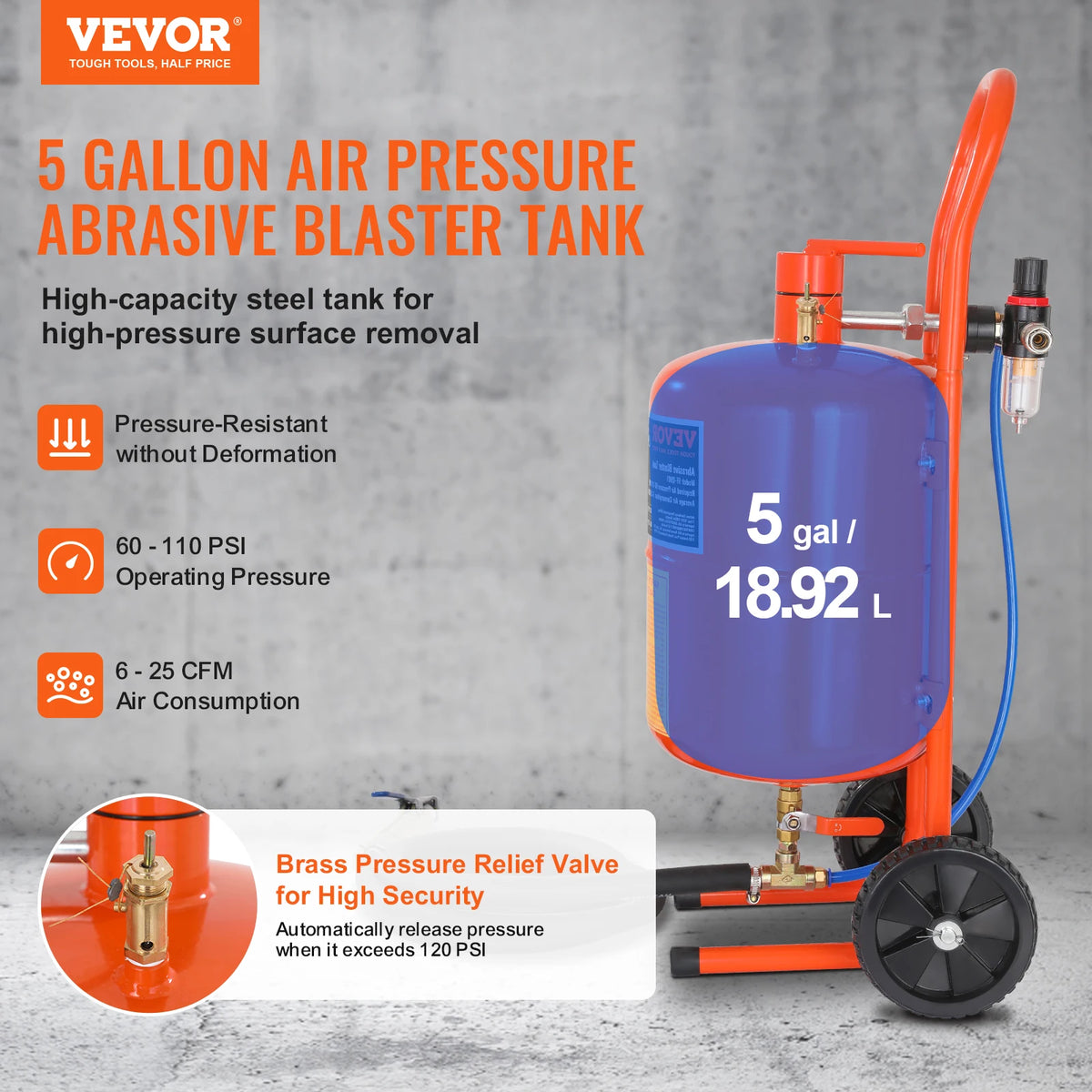 Succebuy 5/10/20 Gallon Sand Blaster 60-110 Psi Air