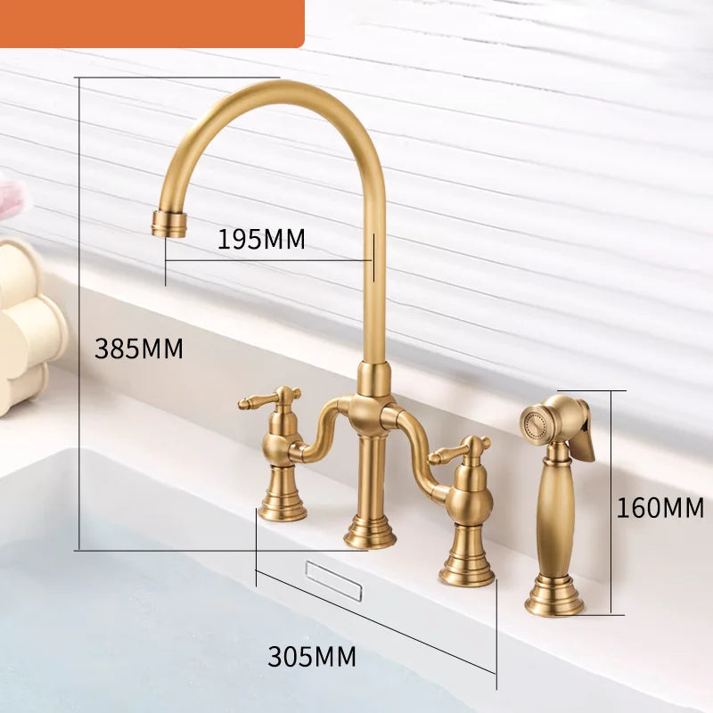 Vintage Bridge Antique Faucet Basin Solid Brass Double-Handle