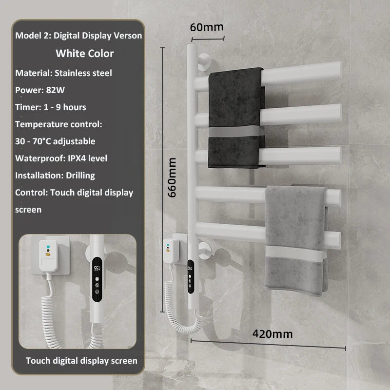 Electric Heated Towel Rack Rotating Bathroom Wall Mounted