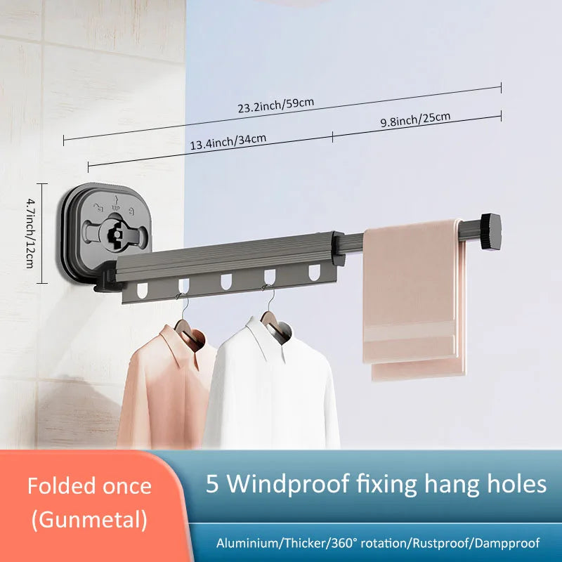 Pc No Punching Wall Mounted Clothes Hanger Retractable