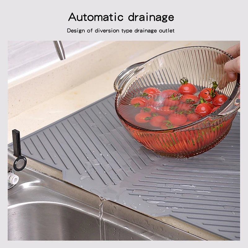 Dish Drying Mat-Silicone Drying Pad Counter Non-Slip Drain