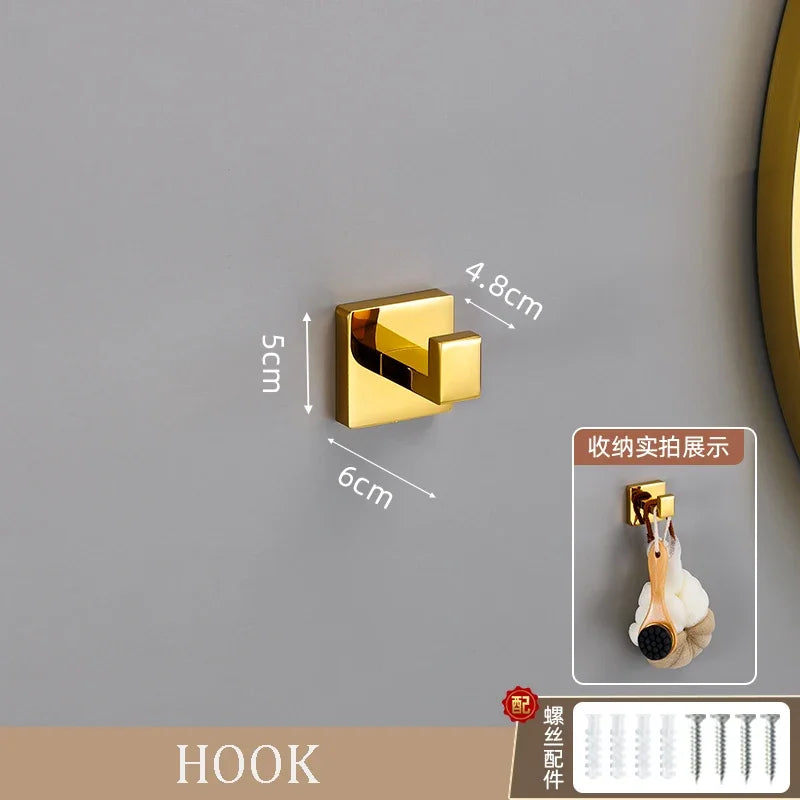 Polished Golden Bathroom Hardware Hook Towel Bar Toilet