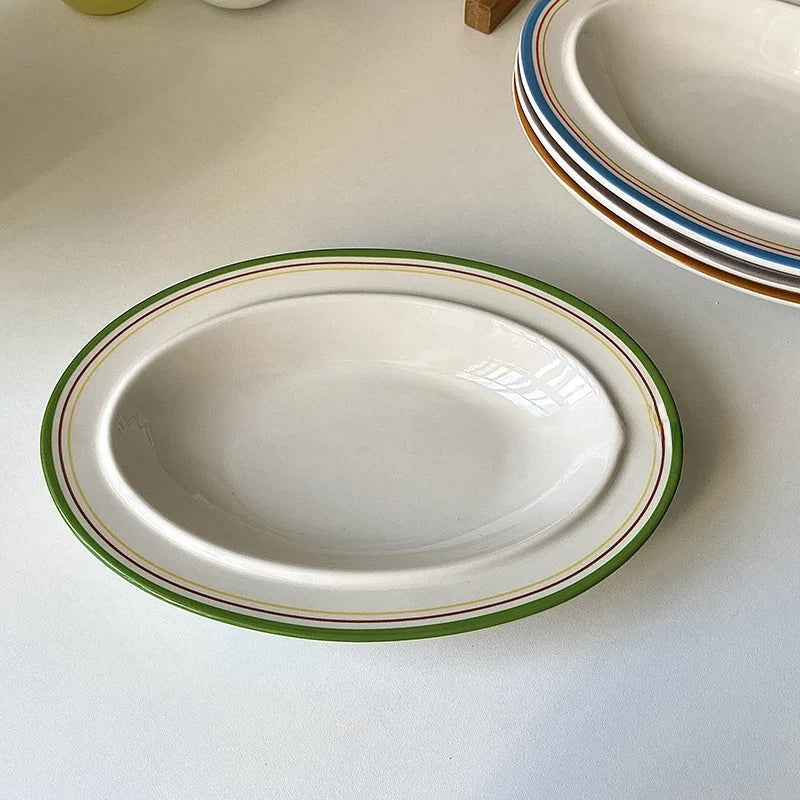 Korean Style Linear Ceramics Dim Sum Dish Pasta