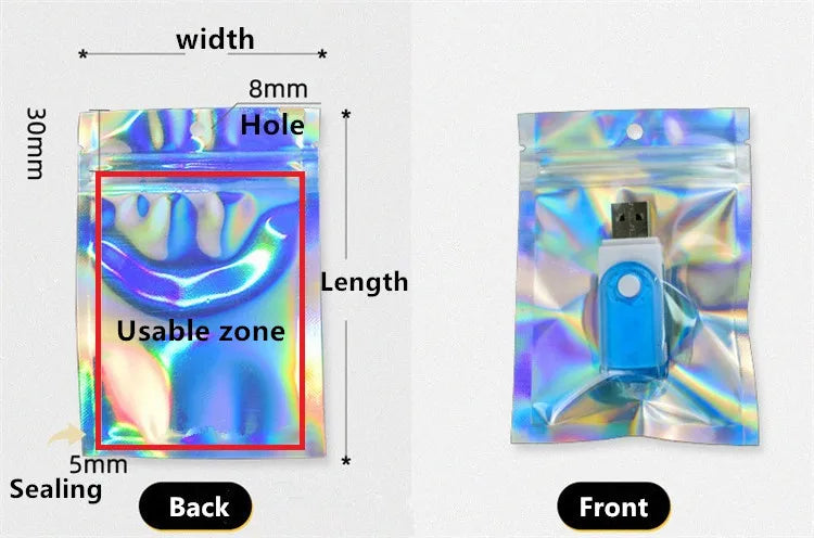 200pcs Resealable Translucent Holographic Storage Bag Hologram