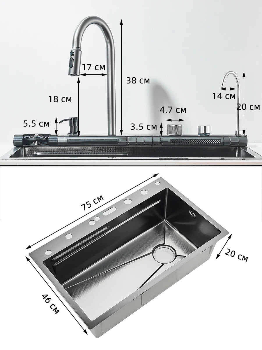 304 Stainless Steel Sink Digital Display Waterfall Faucet