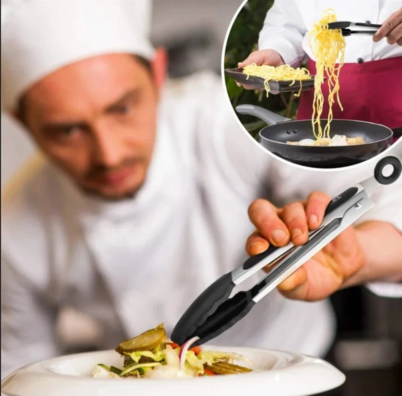 9-Inch Silicone Food Tongs Grill Stainless Steel Food