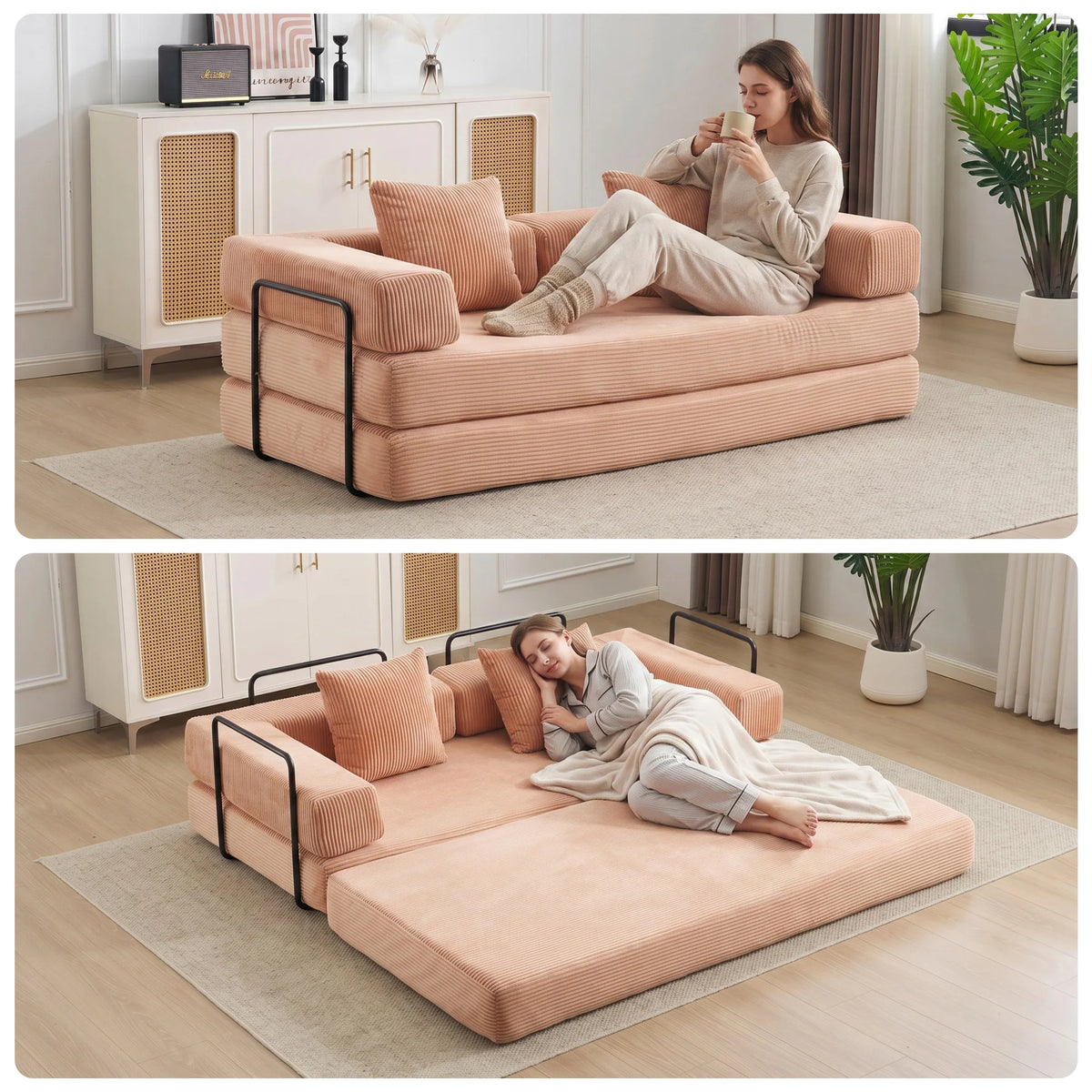Corduroy Convertible Sofa Bed 2-In-1 Floor Sofa &