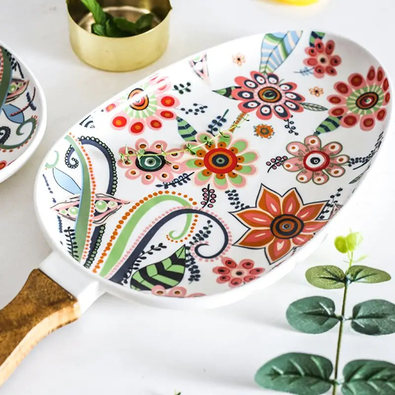 Ceramic Salad Plates Handle Porcelain Dinner Plates Colorful