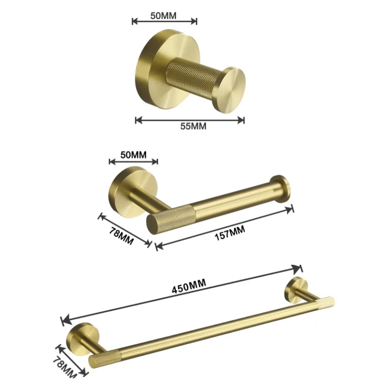 Bathroom Hardware Brushed Gold Knurled Brass Kit Towel