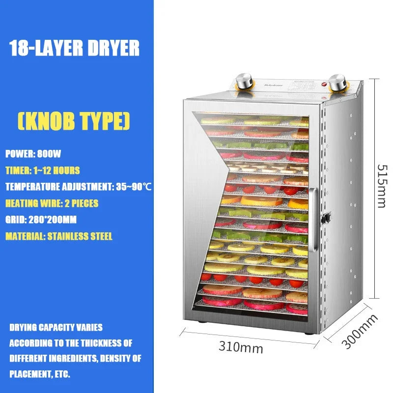 6/8/12/18 Layers Food Dehydrator Fruit Timing Temperature Air