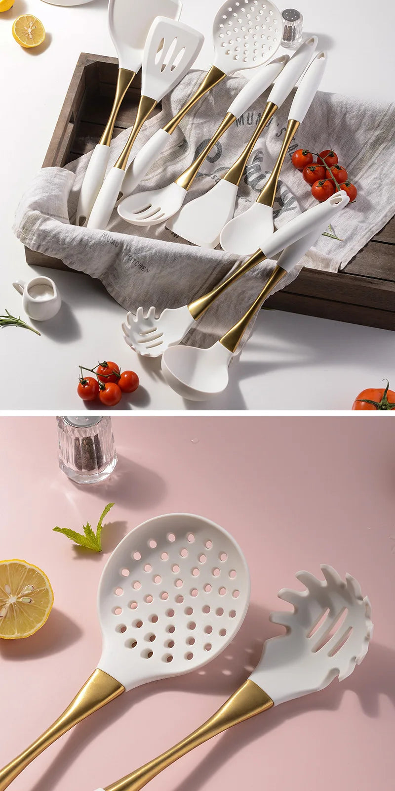 1pc Silicone Kitchenware Cooking Utensils White Gold Spatula