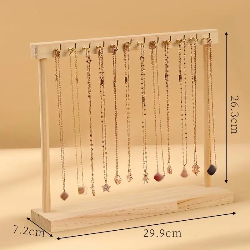 Jewelry Organizer Display Stand Wood Necklace Hanging Countertop