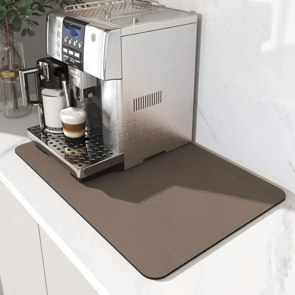 Absorbent Coffee Mat Rubber Backing Hides Stains Dish