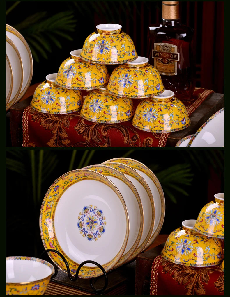 Jingdezhen Ceramic Bowl Dish Tableware Combination Palace Chinese