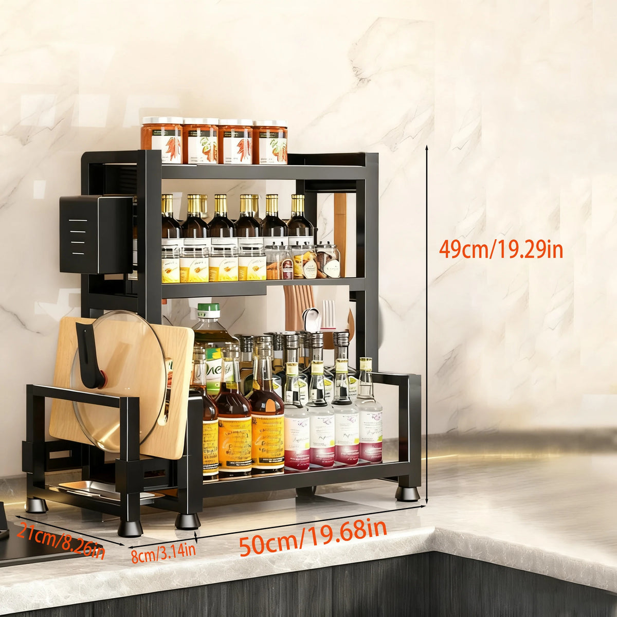 2-3 Tier Adjustable Metal Spice Rack Storage Box