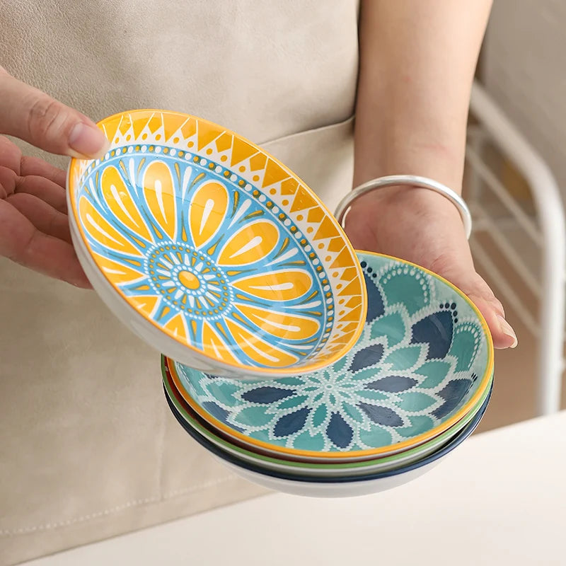 4pc Bohemian Ceramic Plate - Side Dish Appetizer