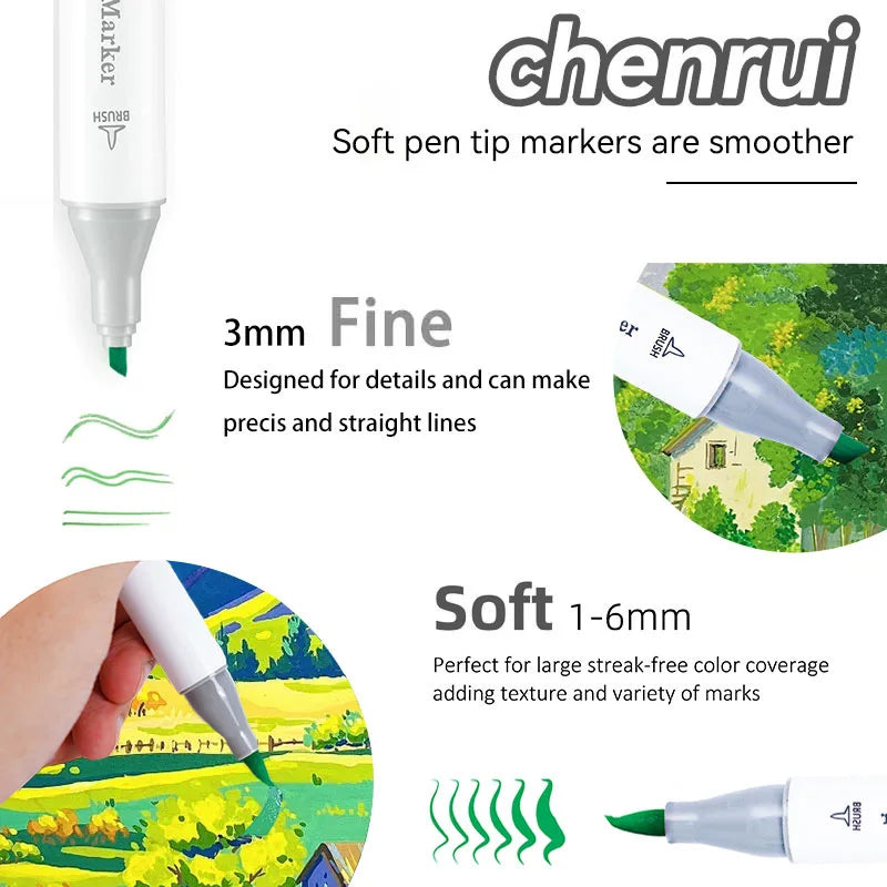 48-180 Colors Dual Tip Brush & Chisel Permanent