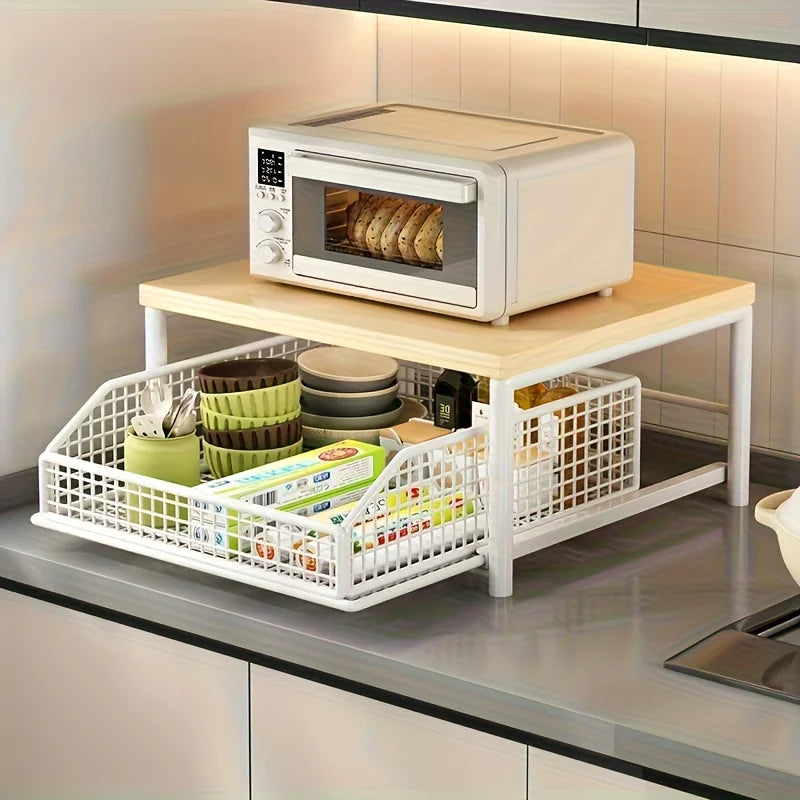 Space-Saving Countertop Organizer Drawer & Wire Basket -