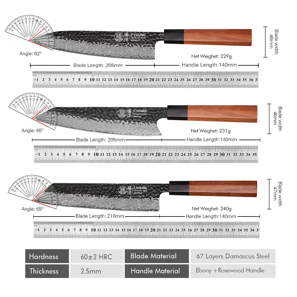 Young Japanese Hand Forged Chef Knife Damascus Steel