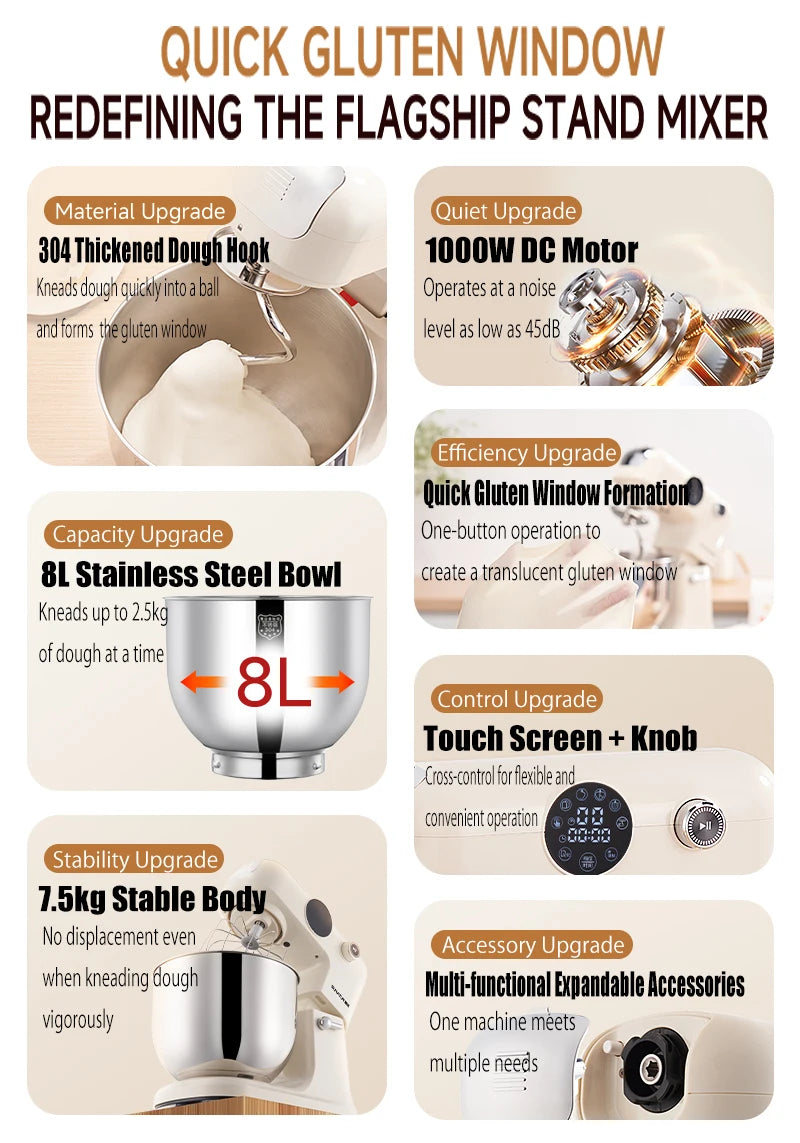 Shunran 8l Stand Mixer Dc Motor Automatic Dough