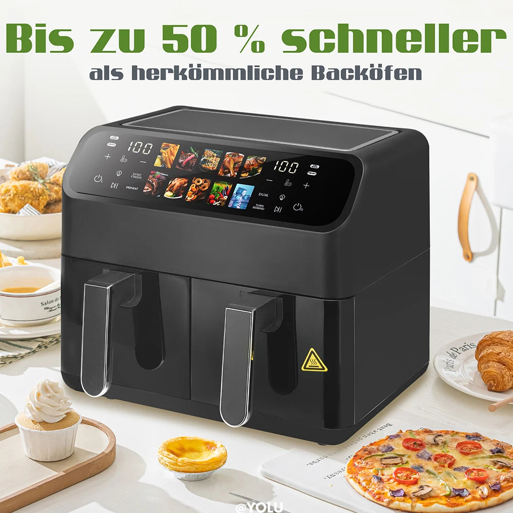 Air Fryer 10l Dual Basket Electric Oilless Cooker