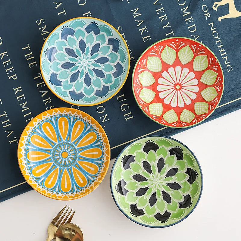 4pc Bohemian Ceramic Plate - Side Dish Appetizer