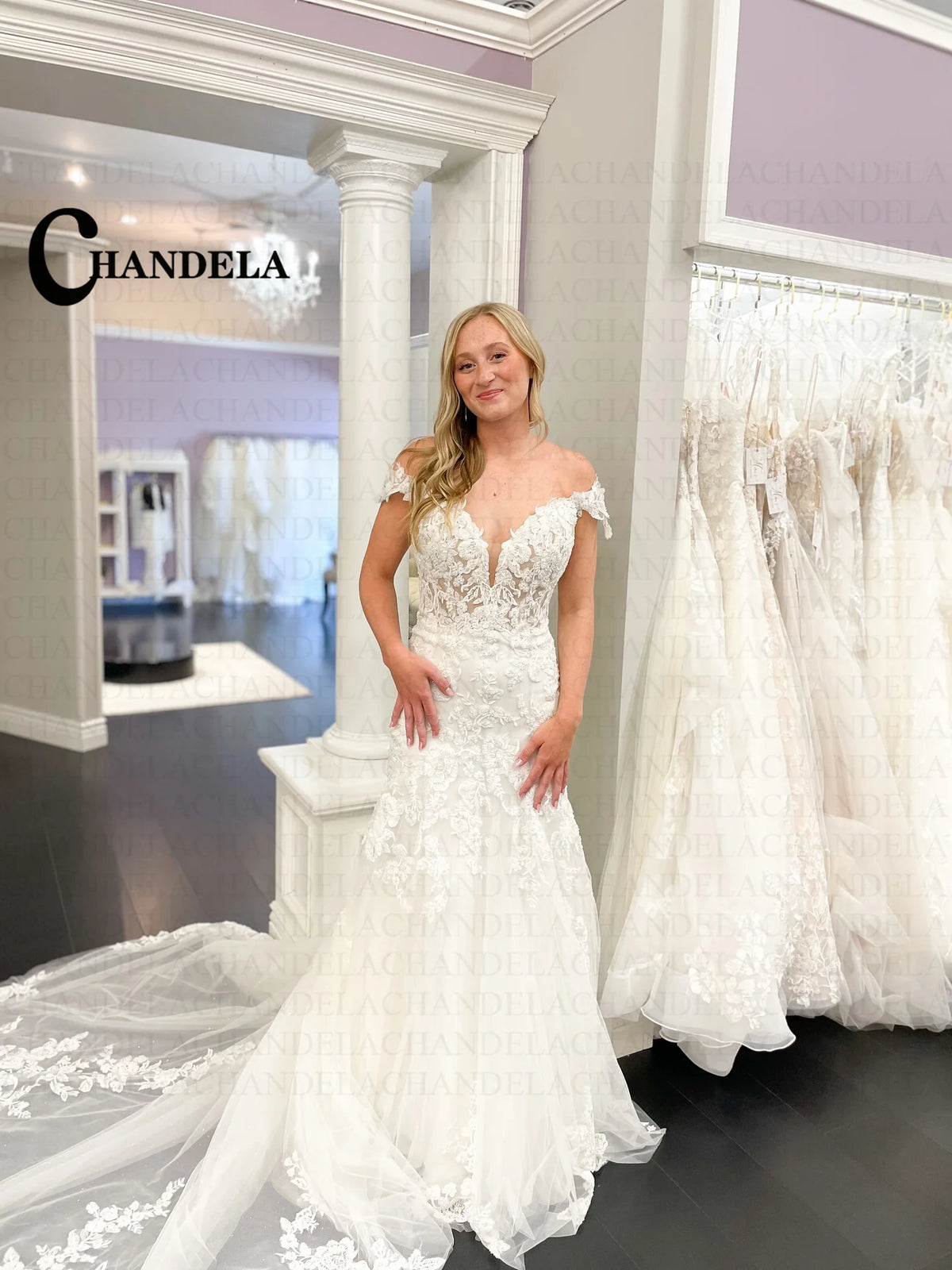 Chandela Classic Trumpet Wedding Dress Bridal Zipper Button
