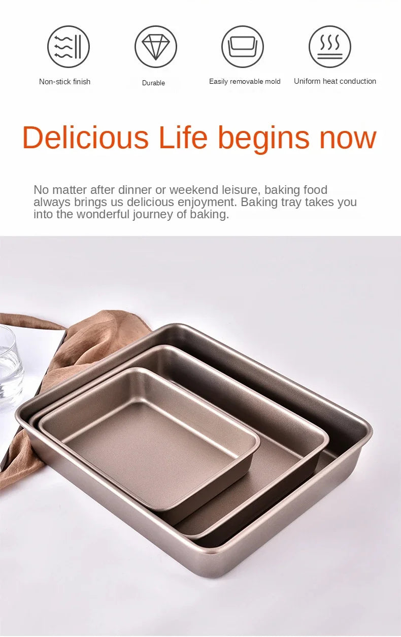 Thicken Carbon Steel Golden Baking Tray Nonstick Square