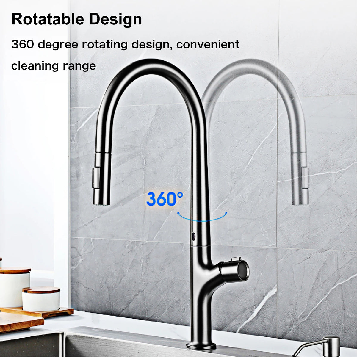 Modern Style Gun Gray Pull-Out Faucet Handle &Cold