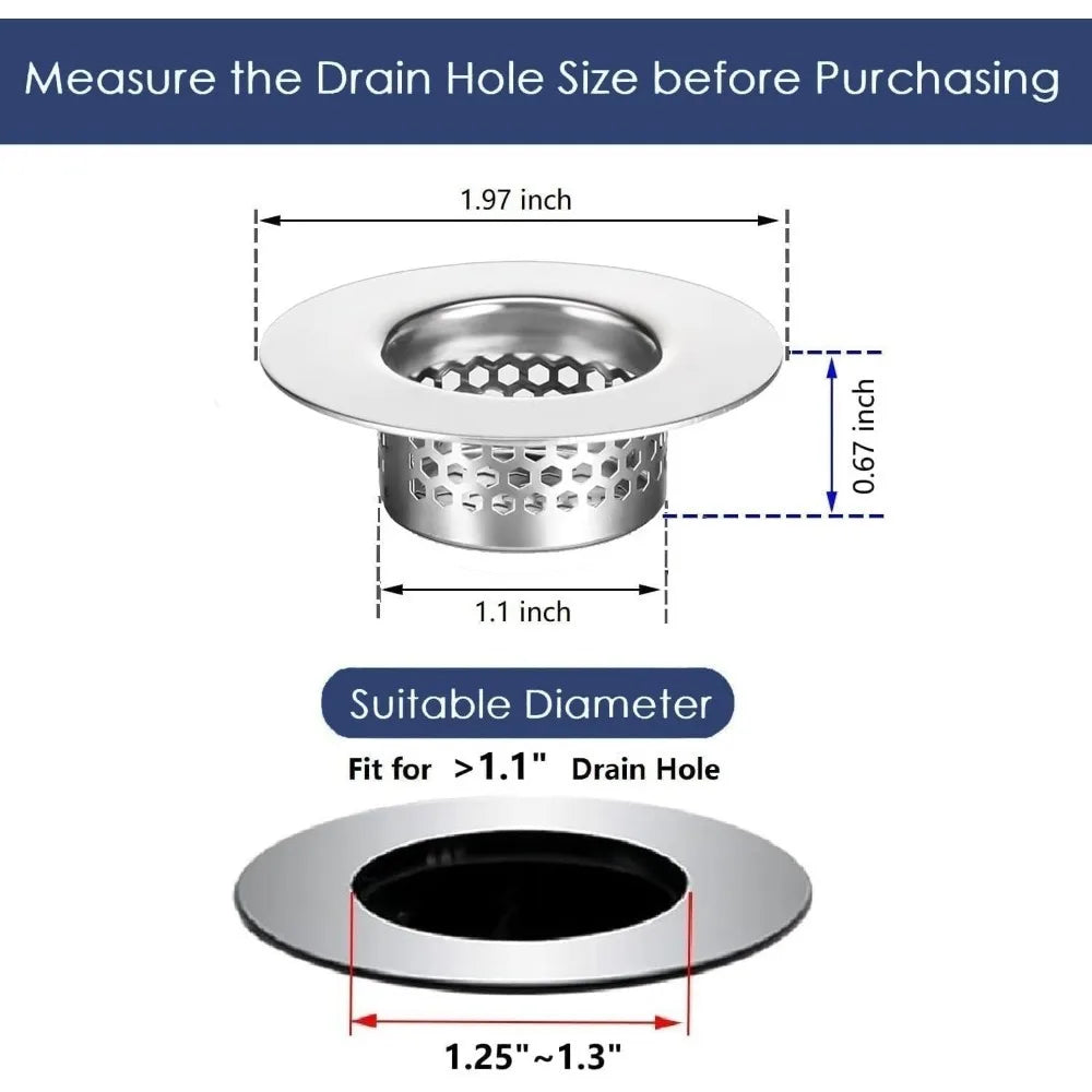 Universal Stainless Steel Bathroom Sink Strainer Hair Catcher