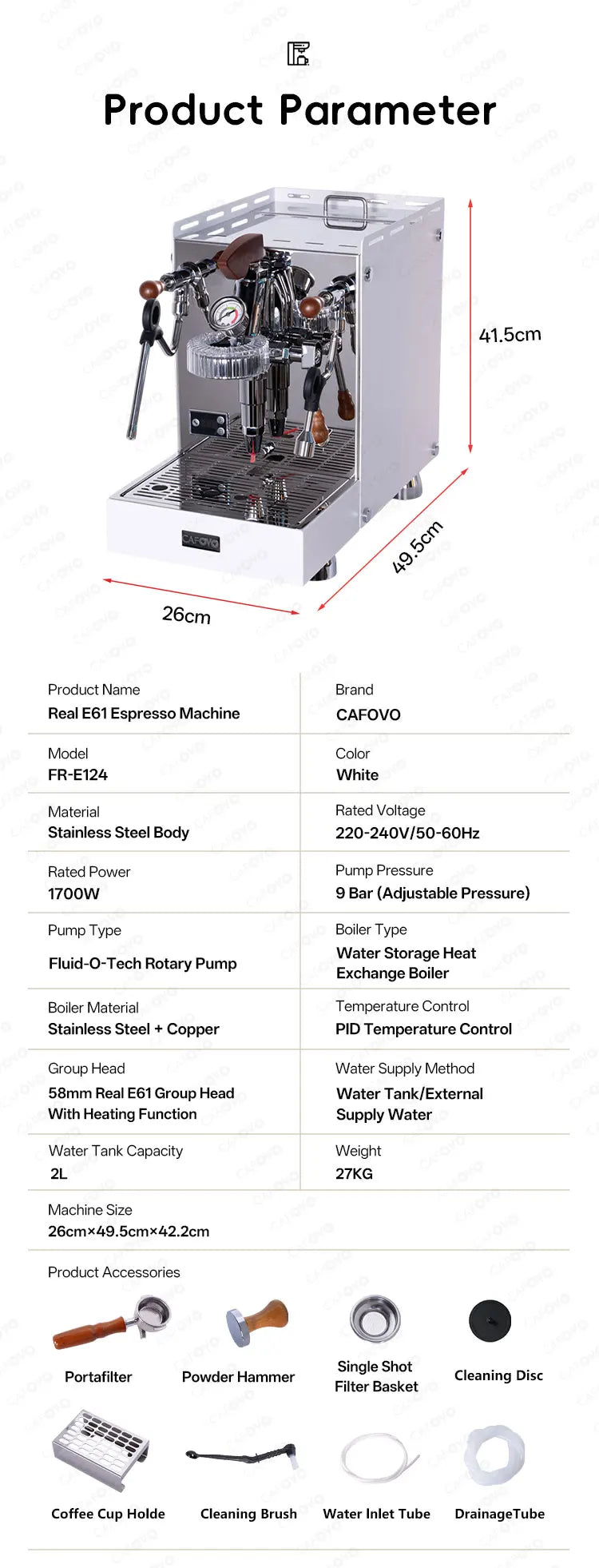 Cafovo E124 9bar Commercial Espresso Machine Real E61