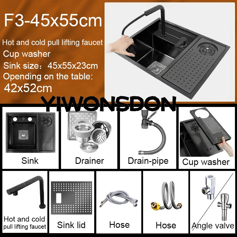 Nano Hidden Bar Sink Black Folding Faucet Silvery