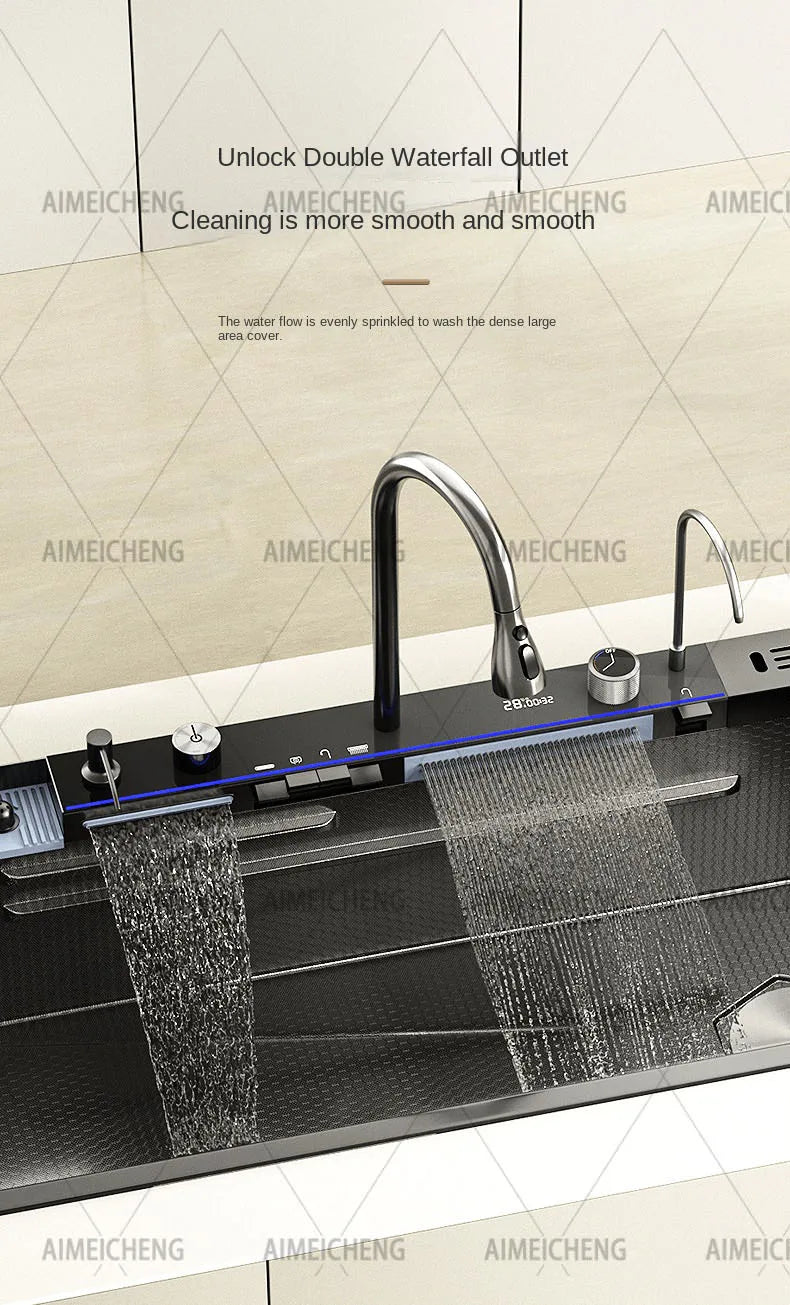 304 Stainless Steel Waterfall Sink Digital Display Large