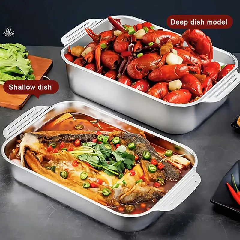 Stainless Steel Baking Pan Lids Deep Dish Fish/Pasta/Grilling