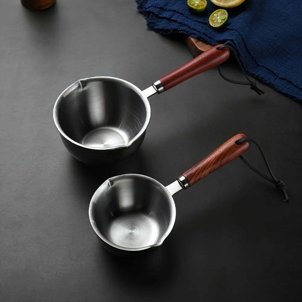 Stainless Steel Melting Pot Wooden Handle Stainless Steel