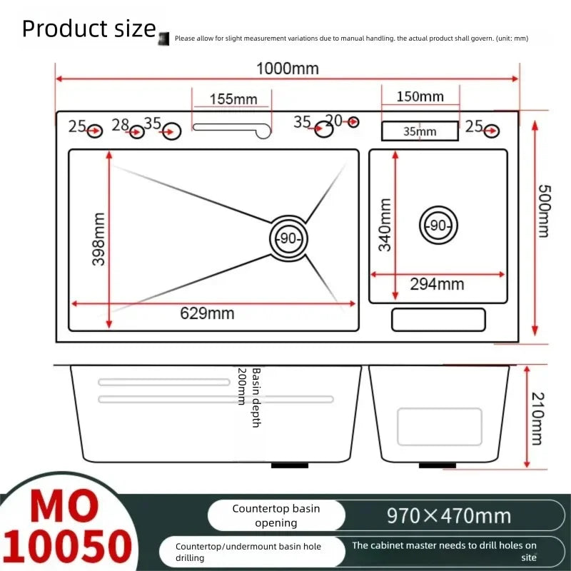 Stainless Steel 100x50cm Large Double Slot Sink Water