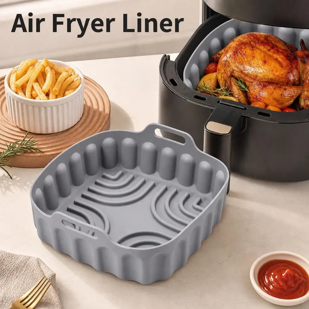 25cm Square Air Fryer Silicone Liner Cream Reusable