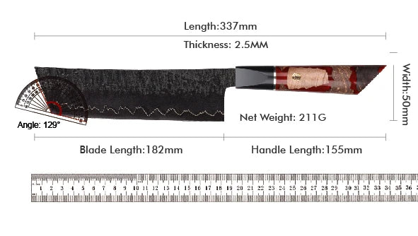 Knife 1-6pc Damascus 3-Layer Cladding Steel Knives Professional