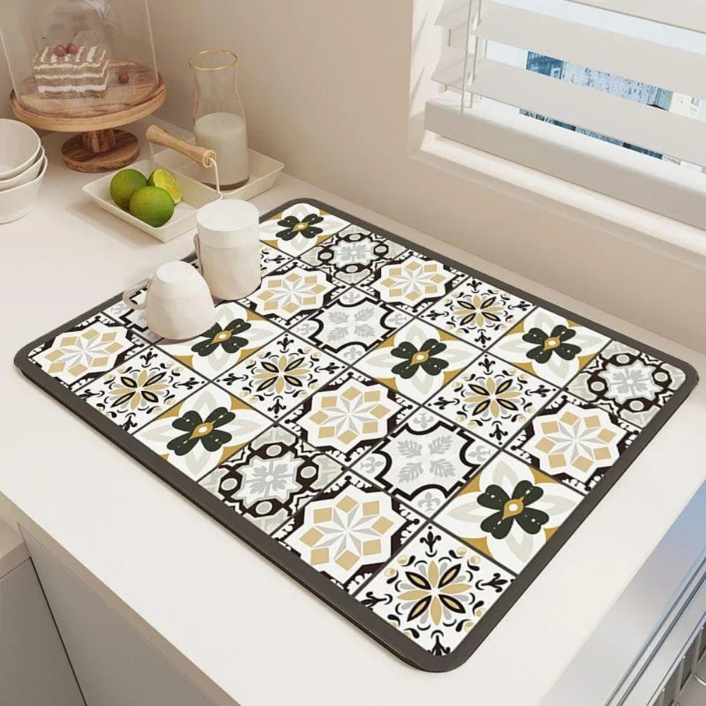 Vikama Vintage Bohemian Dish Drying Mat Non-Slip Absorbent