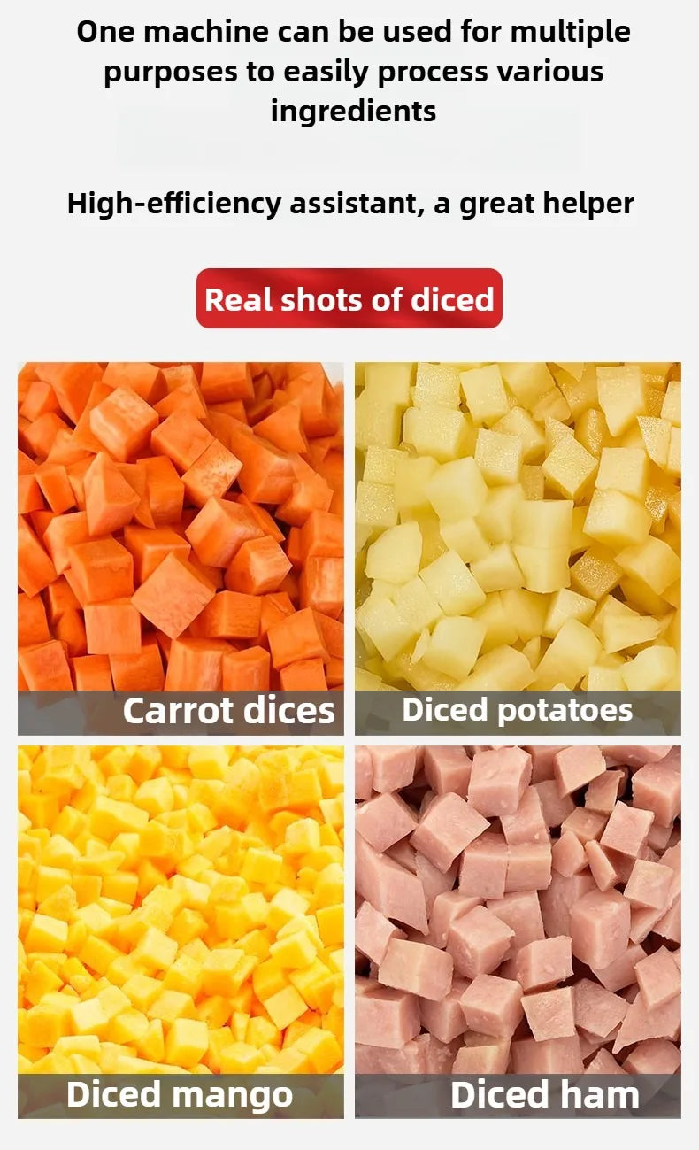 Commercial Double Spout Vegetable Cutter In Dicing Shredding