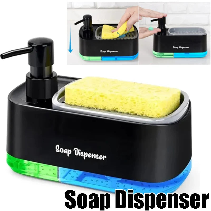 Dual Pump Soap Dispenser 3-In-1 Organizer Sponge Storage