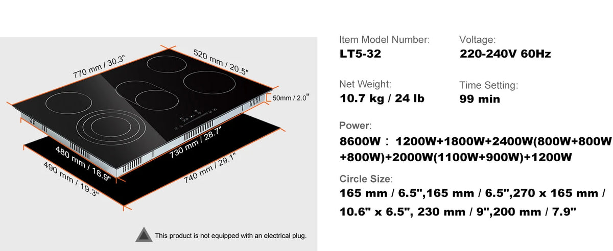 Succebuy 2/4/5 Burners Built-In Induction Stove Top 12/24/30in