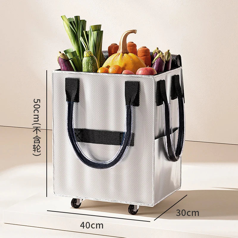 Reusable Grocery Shopping Bag Wheels Foldable Handheld Storage