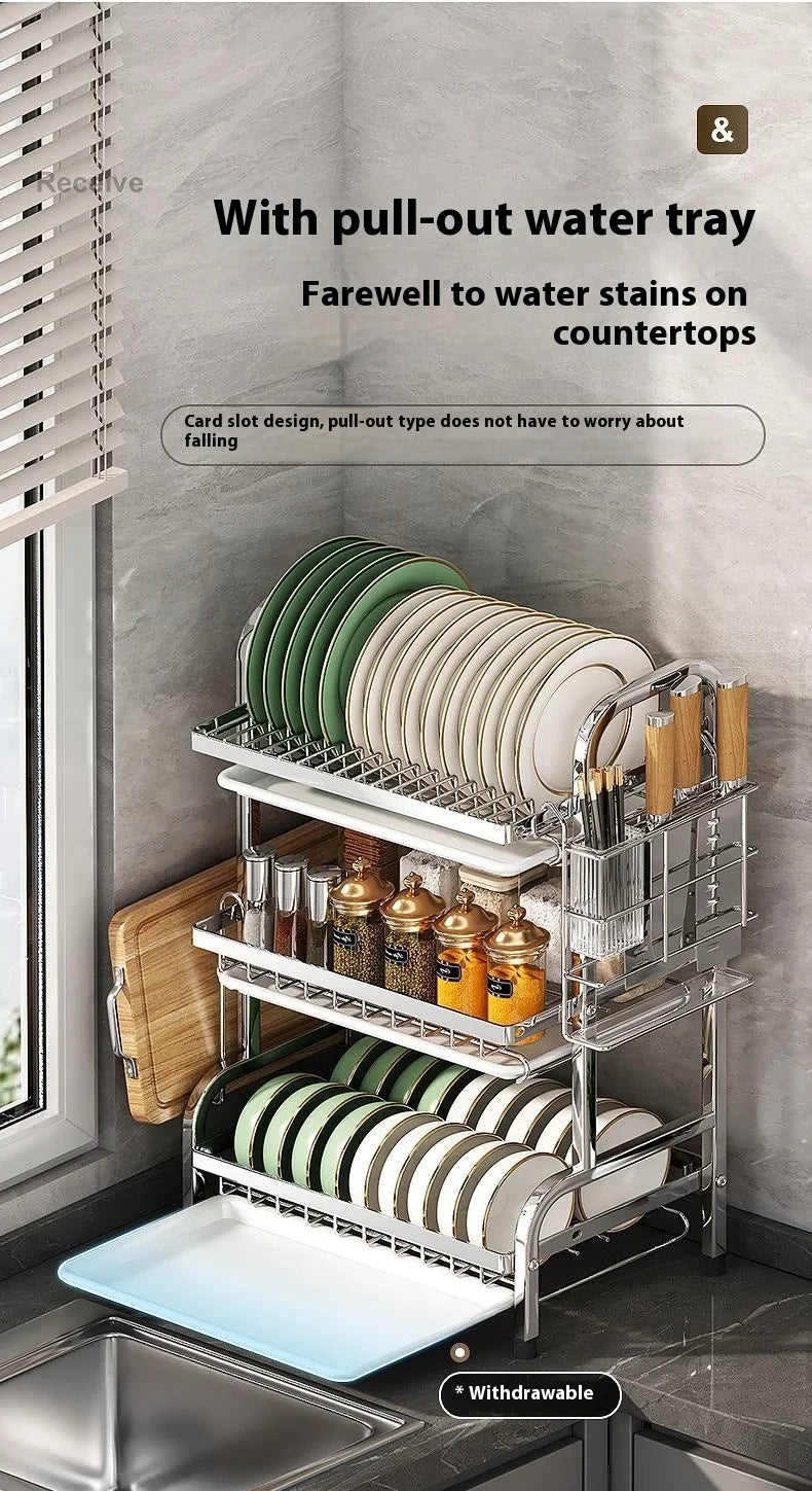 Dish Drying Rack Cutlery Holder Drain Tray Cutlery