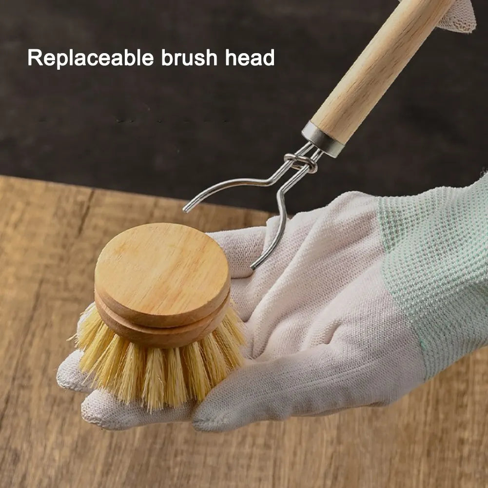 Bamboo Dish Scrub Brush Wooden Cleaning Scrubbers Cleaning