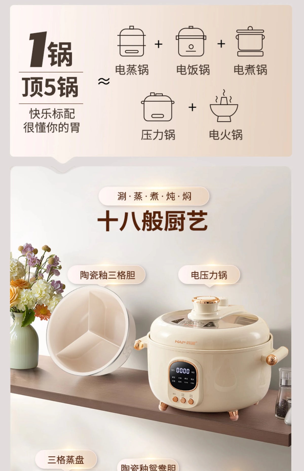 Rice Cooker Three-Compartment Inner Pot Electric Pressure Cooker