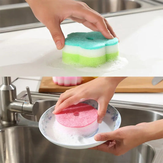 Flower Shaped Sponge Dishes Washing Brush Bathroom Cleaning
